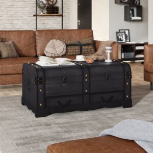 Vintage Wooden Treasure Chest Storage Trunk Organizer Box Coffee Table Black