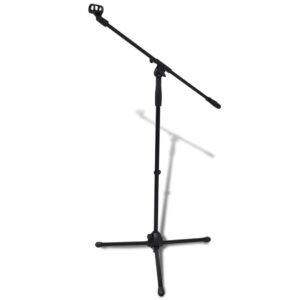 Professional Adjustable Mic Stand Heavy Duty Steel Foldable with Holder Black