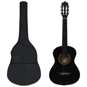 Beginner Classical Guitar Set with Case Strap Picks Tuner String Black Acoustic