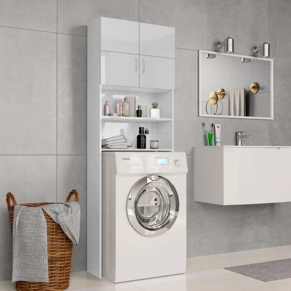 High Gloss White Bathroom Storage Cabinet for Washing Machine with Shelves