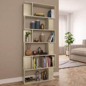 Stylish Sonoma Oak Bookcase Room Divider with Spacious Shelves Storage Organizer