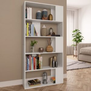 White Engineered Wood Book Cabinet Room Divider with Spacious Storage Compartments