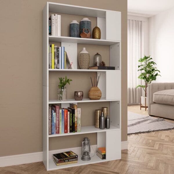 White Engineered Wood Book Cabinet Room Divider with Spacious Storage Compartments