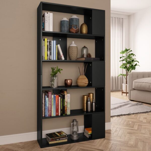 Versatile Black Engineered Wood Bookshelf Room Divider with Spacious Storage