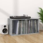 Stylish Concrete Grey Vinyl Record Storage Box - Dual Compartment  Durable Wood