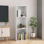 Versatile White Engineered Wood Bookshelf TV Stand with Three Compartments