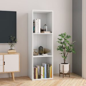 Versatile White Engineered Wood Bookshelf TV Stand with Three Compartments