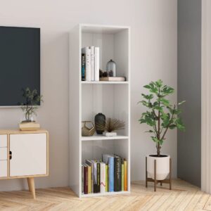 High Gloss White Engineered Wood Bookcase Versatile Storage Organizer Shelf