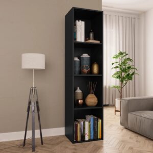 Versatile Black Engineered Wood Bookshelf TV Stand Storage Organizer with Shelves