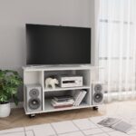 High Gloss White TV Stand Media Console Storage Cabinet with Lockable Castors