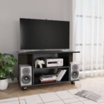 High Gloss Black TV Stand Media Console with Castors Engineered Wood Storage