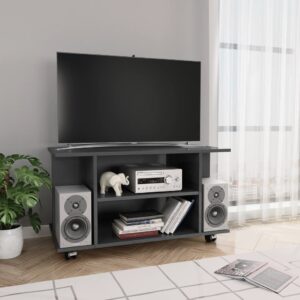 High Gloss Grey Engineered Wood TV Cabinet with Castors and Open Shelves