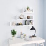 Contemporary White Floating U Shaped Shelves Set for Home Office Decor