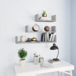 Wall Display Shelf 3 pcs Concrete Grey Engineered Wood