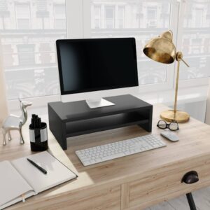 Modern Black Engineered Wood Monitor Stand with Storage Shelf Home Office Desk