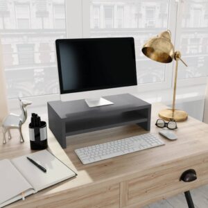 Modern Grey Engineered Wood Monitor Stand with Storage Shelf for Desk Ergonomic