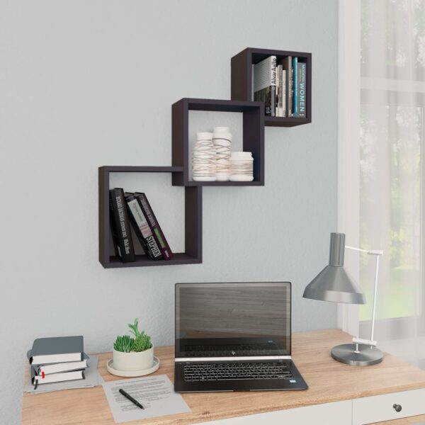 Chic Grey Cube Wall Shelves - Decorative Interlocking Storage Display