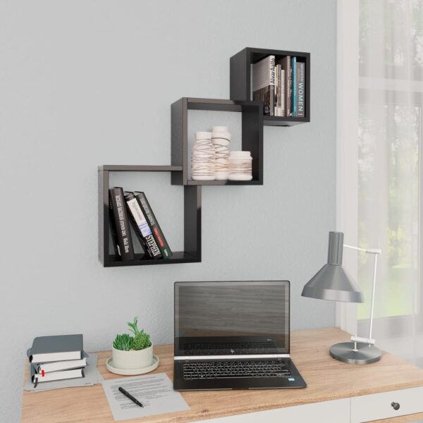 Cube Wall Shelves High Gloss Black 68x15x68 cm Engineered Wood