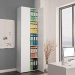 Elegant White Office Cabinet Minimalist Design with Shelves and Doors