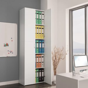 Elegant White Office Cabinet Minimalist Design with Shelves and Doors