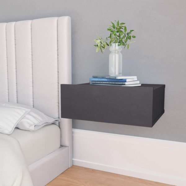 Chic Grey Floating Nightstands Wall-Mounted with Drawer Engineered Wood Pair