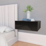 Floating Nightstand Wall-Mounted High Gloss Black with Drawer Engineered Wood