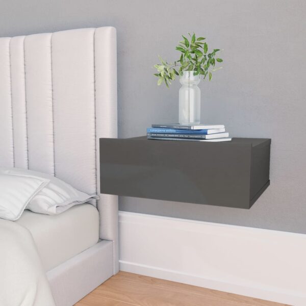 Chic High Gloss Grey Floating Nightstand Wall-Mounted Bedside Shelf with Drawer