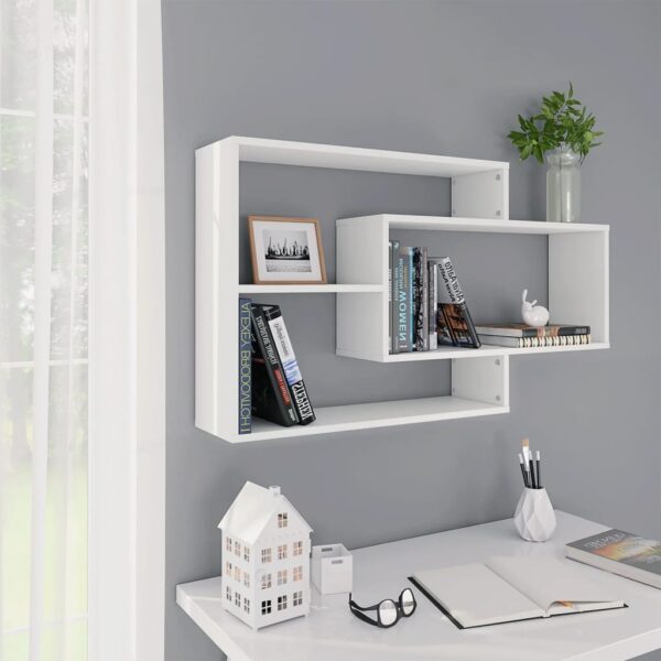 Chic White Floating Wall Shelf Storage Display Unit Engineered Wood Organizer