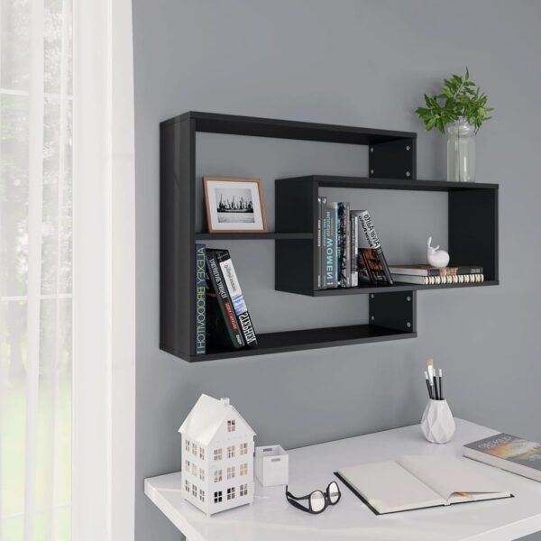 Chic Black Wall Mounted Shelves - Engineered Wood Storage Display Organizer