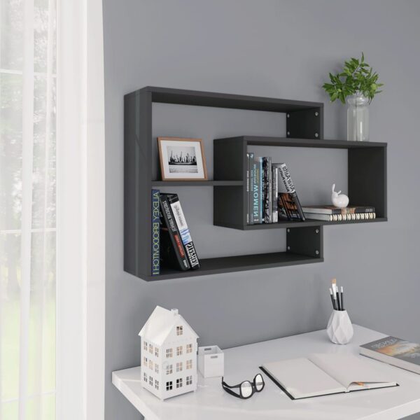 Chic Grey Wall Mounted Shelves Decorative Display Storage Engineered Wood