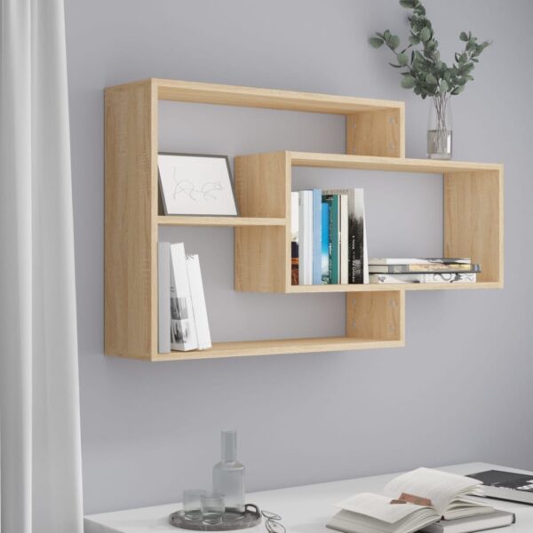 Chic Sonoma Oak Wall Mounted Shelves - Engineered Wood Storage Display