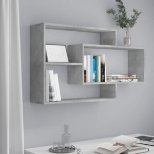 Chic Concrete Grey Floating Wall Shelf - Engineered Wood Storage Display