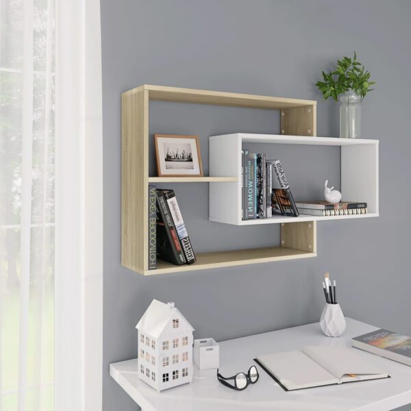 Chic White Sonoma Oak Wall Mounted Shelves Decorative Storage Display Unit