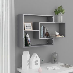 High Gloss Grey Floating Wall Shelves Decorative Display Storage Engineered Wood