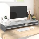 Ergonomic Wide Dual Monitor Riser Stand with Shelf in Concrete Grey Finish