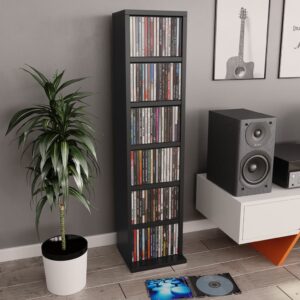 Black Engineered Wood CD Storage Cabinet Organizer with Six Shelves