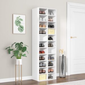 Spacious White Shoe Organizer Cabinet - Wall Mountable Engineered Wood Storage