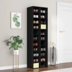 Spacious Black Shoe Organizer Cabinet - Wall Mountable Engineered Wood Storage