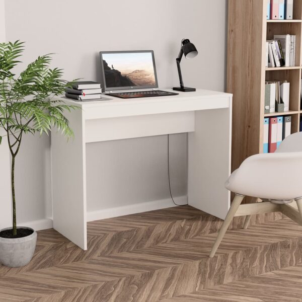 Modern White Study Work Desk Durable Engineered Wood Space-Saving Clean Design