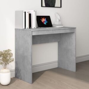 Modern Engineered Wood Desk in Concrete Grey  Study Office Workstation Compact