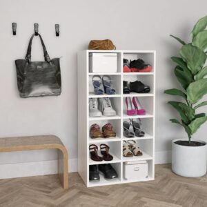 White Engineered Wood Shoe Rack Organizer with 12 Shelves - Wall Mountable