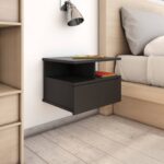 Chic Black Floating Nightstand Wall-Mounted Shelf with Drawer and Compartments