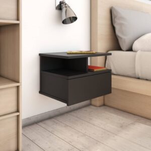 Chic Black Floating Nightstand Wall-Mounted Shelf with Drawer and Compartments