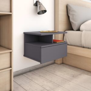 Chic Grey Floating Nightstands Wall-Mounted Storage Shelves with Drawer Set