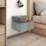 Chic Concrete Grey Floating Nightstand Wall-Mounted Engineered Wood with Drawer