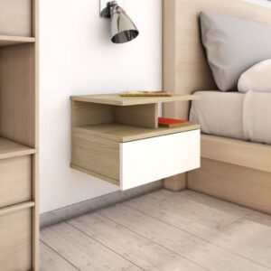 Chic Floating Wall-Mounted Nightstands White Oak Finish with Drawer Storage