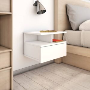 Chic High Gloss White Floating Nightstand Wall-Mounted Storage Shelf with Drawer