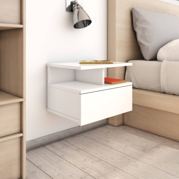 Chic High Gloss White Floating Nightstand Wall-Mounted Storage Shelf with Drawer