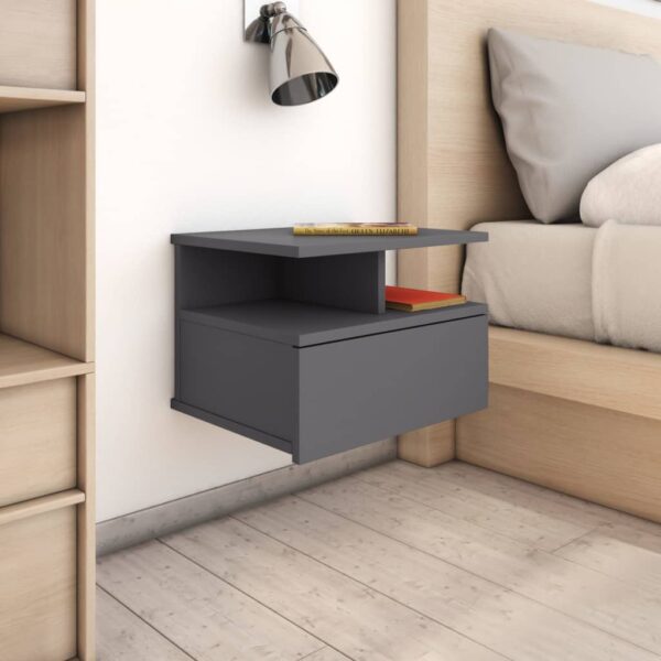 Chic High Gloss Grey Floating Nightstand Wall-Mounted Storage Shelf with Drawer