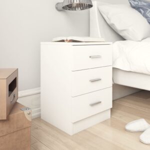 Elegant White Bedside Cabinet Nightstand with Three Drawers Storage Organizer